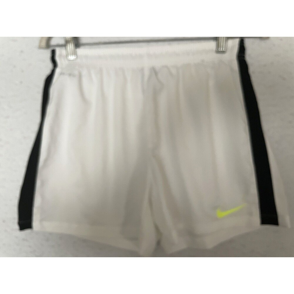 Nike Dri-FIT Women’s Athletic Soccer Shorts White Black Mesh Size S Neon Swish